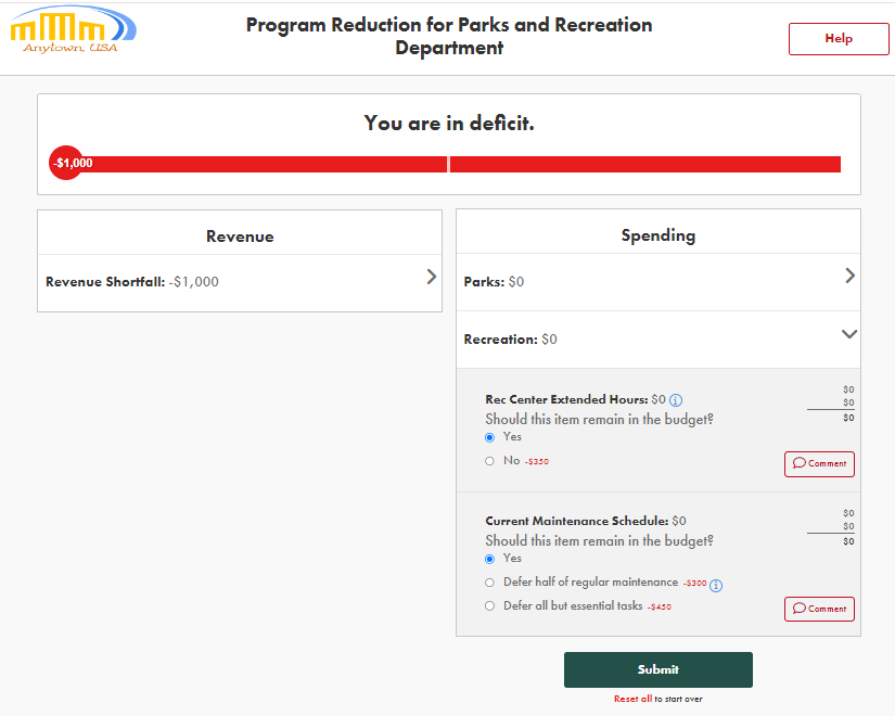 Balancing act budget simulation budget cut - screenshot