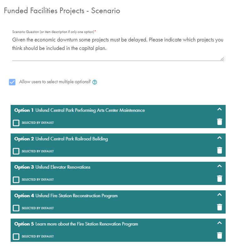 Balancing Act scenario question with multiple options - screenshot