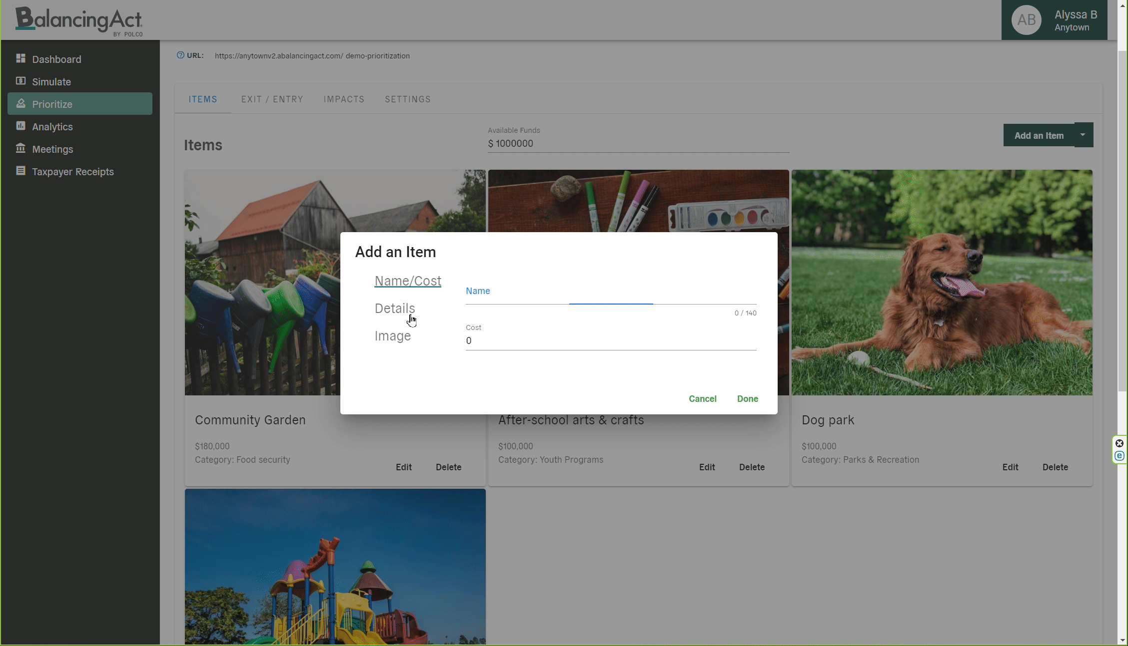 Balancing Act Prioritize add content manually - animated screenshot