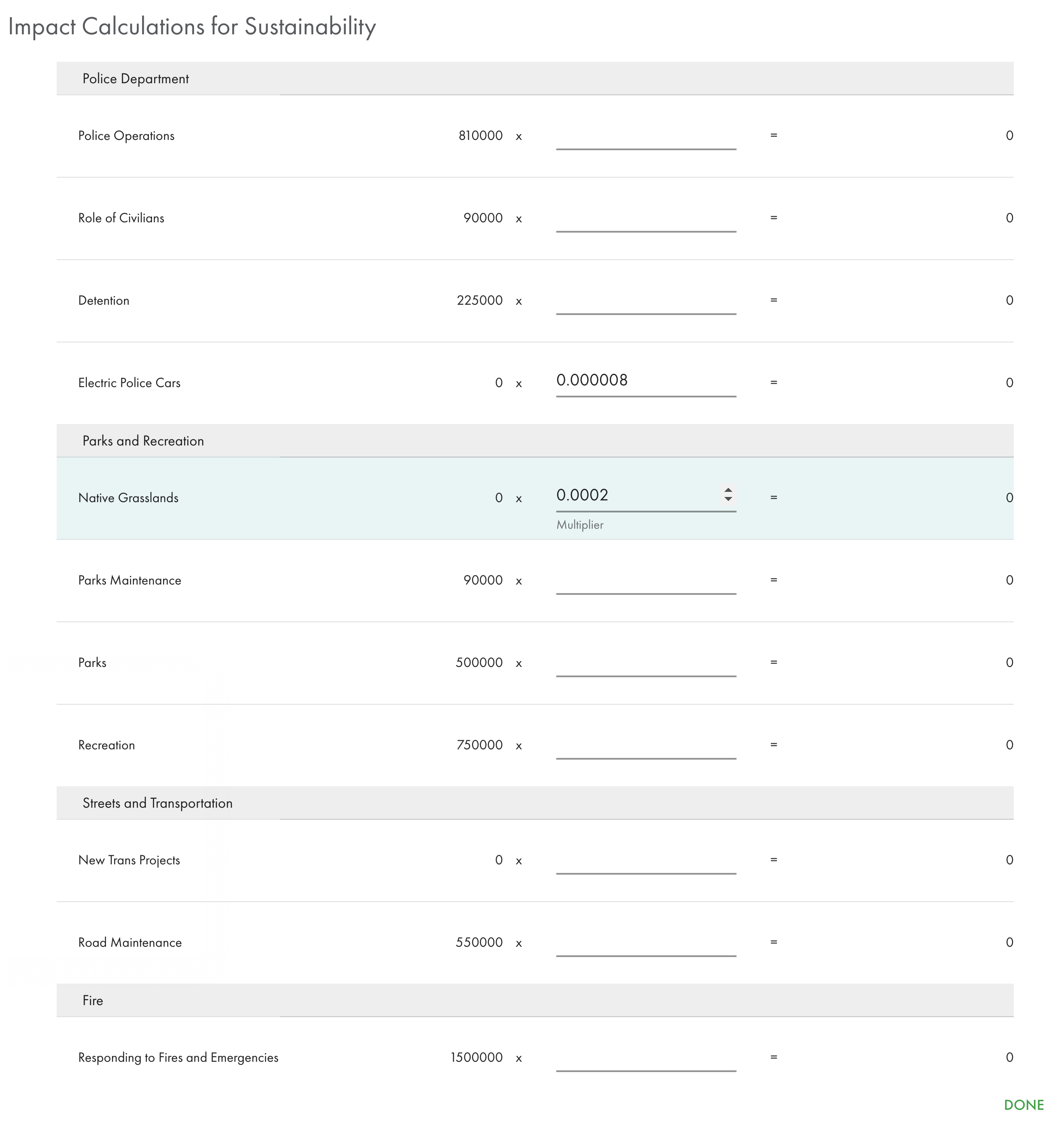 Balancing Act Simulation create impact calculations - screenshot