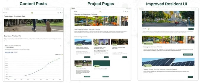 Polco's Summer 2025 Product Release Webinar - Screenshot - Engage: Content Posts, Project Pages, Improved Resident UI