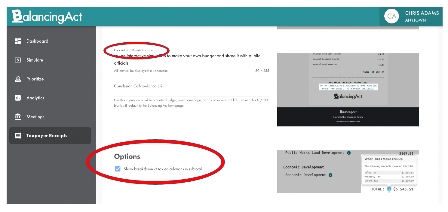 Balancing Act create taxpayer receipt conclusion CTA - screenshot