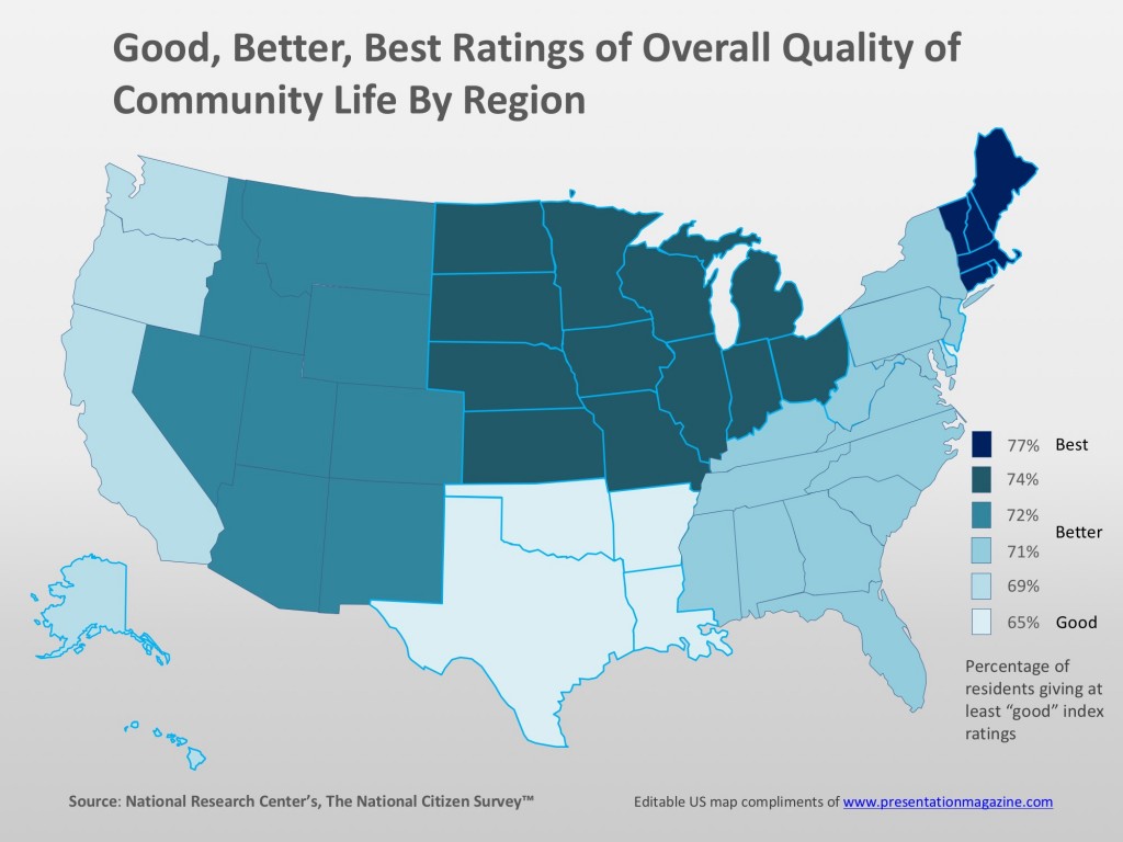 Ratings of Overall Quality of Community Life by Region Map