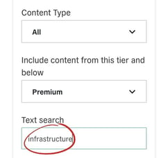 screen shot of how to search for the infrastructure survey