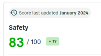 Screenshot of example Safety index score of 83