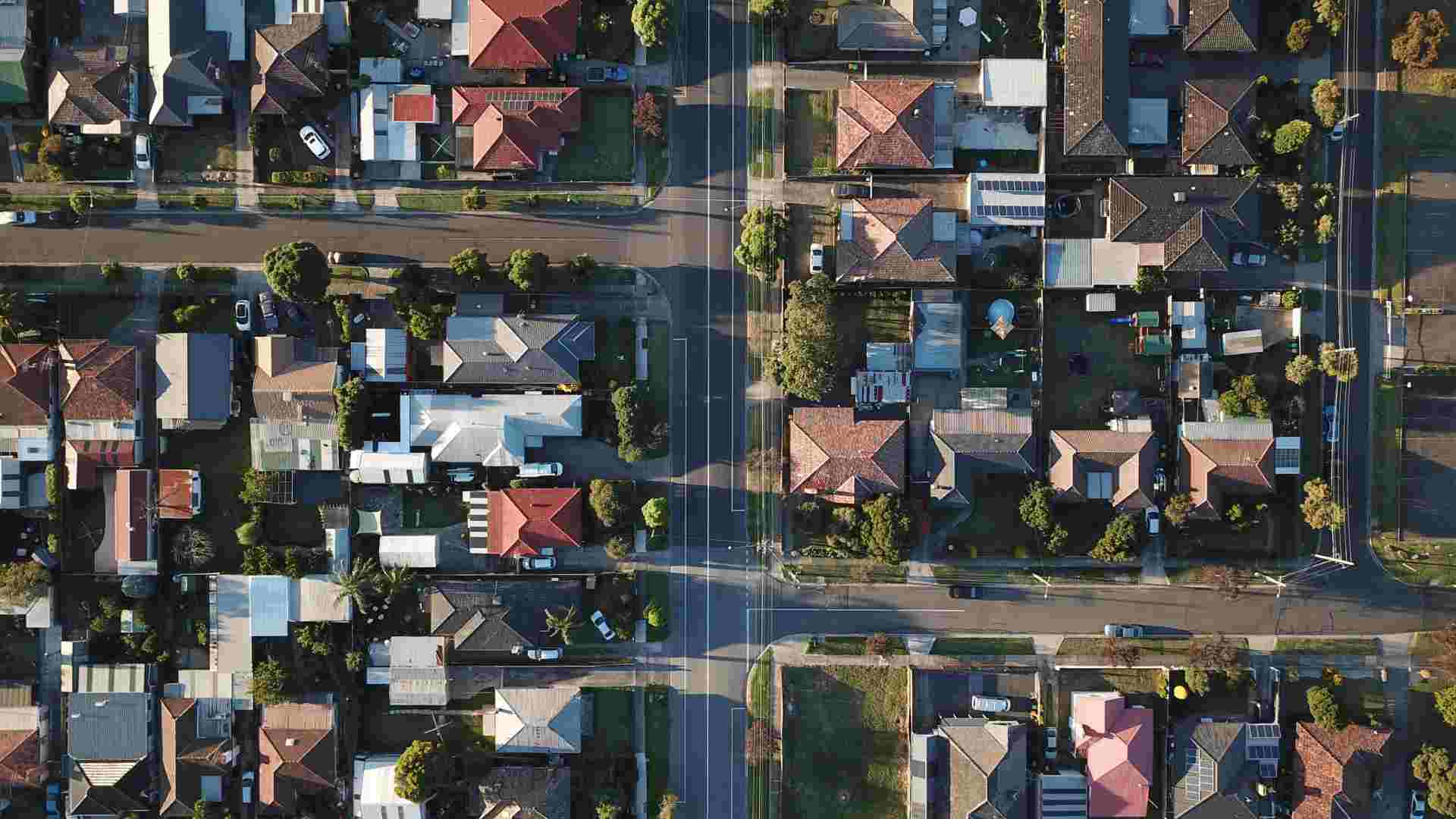 a bird's eye view of an American suburb