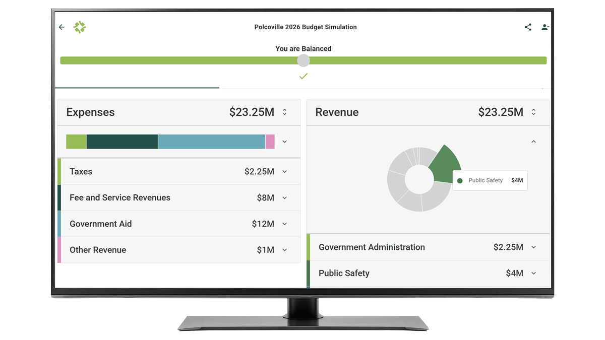 Polco Budget Simulation - screenshot in monitor