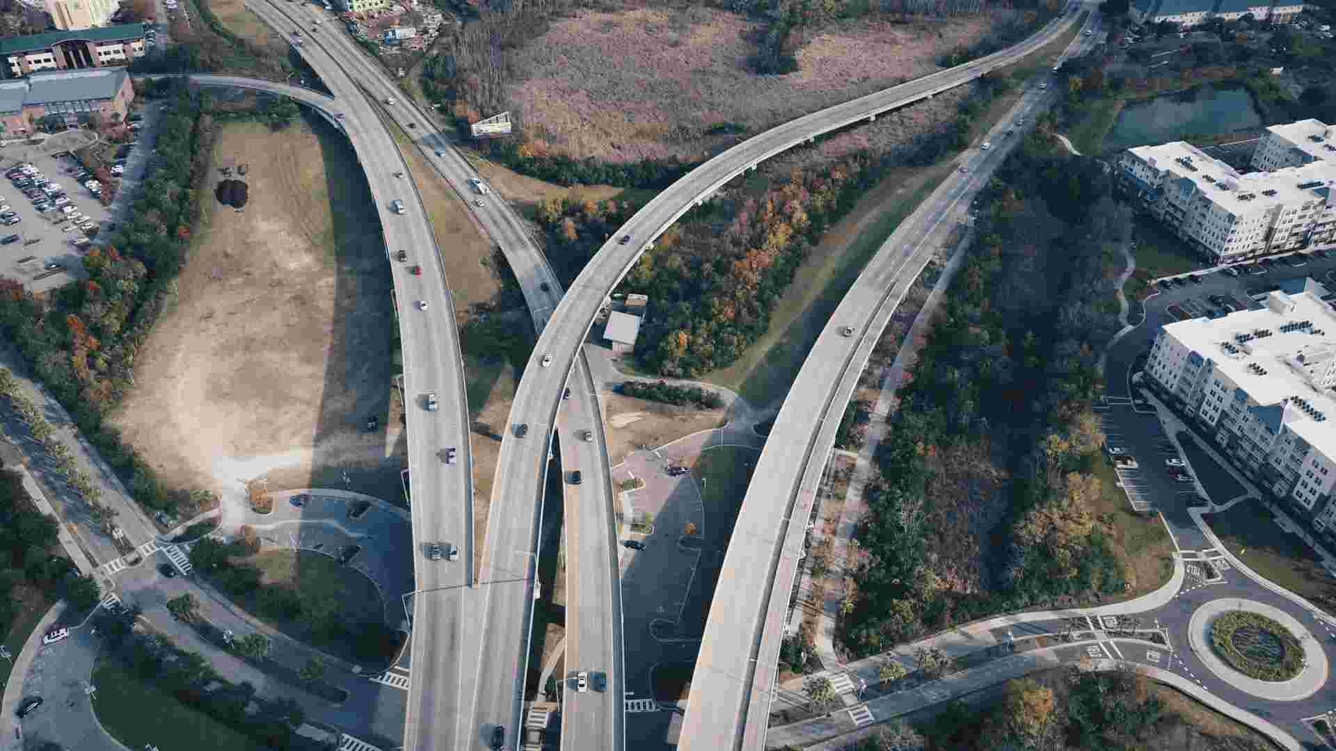 an aerial shot of an highway system
